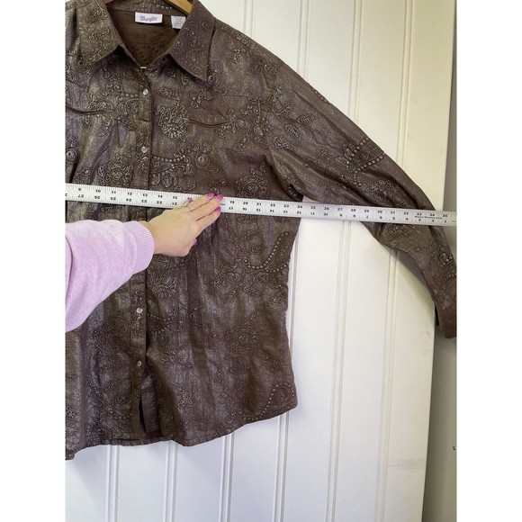 Vintage Wrangler Women Pearl Snap Button Up Shirt Brown Stitched Floral Size XXL - Picture 11 of 15